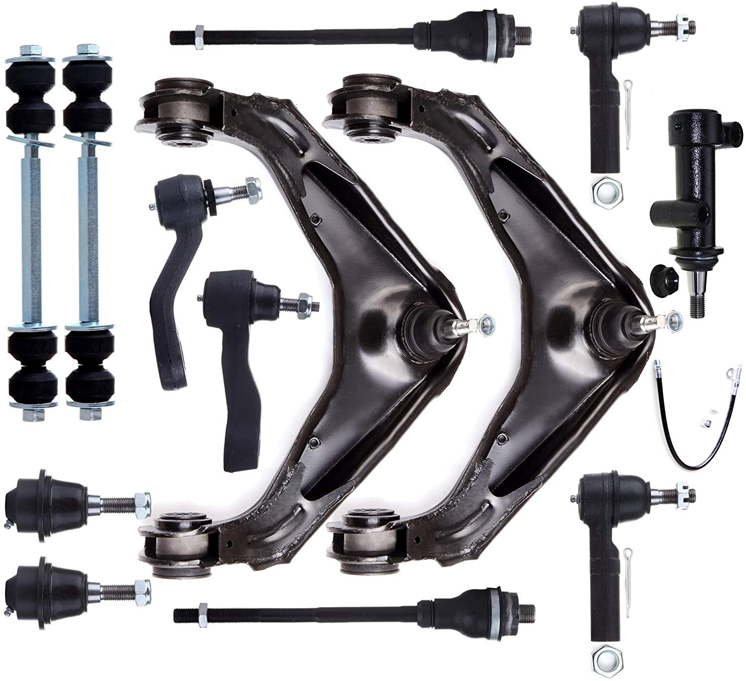 DLZ 13 Pcs Front Kit-Upper Control Arm Lower Ball Joint Tie Rod End Sway Bar Pitman Arm Idler Arm Idler Arm Assembly Compatible with Chevrolet Tahoe Silverado/GMC Sierra 1500 Yukon K8987 ES3493T 
