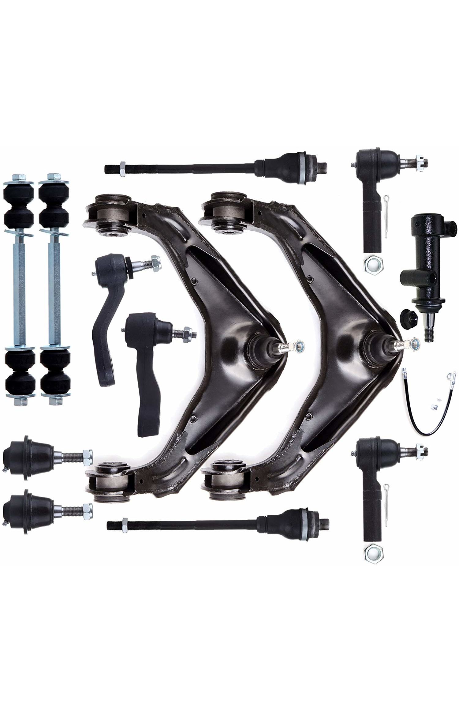PartsW 15 Pc Steering & Suspension Kit for Suburban Sierra Avalanche Silverado Yukon H2 Control Arm & Ball Joint Offset Inner & Outer Tie Rod Sway Bars Idler Arm Assembly Idler & Pitman Arms 